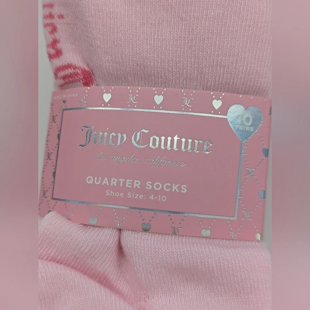 NWT Juicy Couture 10 Pair of 2 Tone Women's (Size 4-10) Quarter Socks w/Hearts